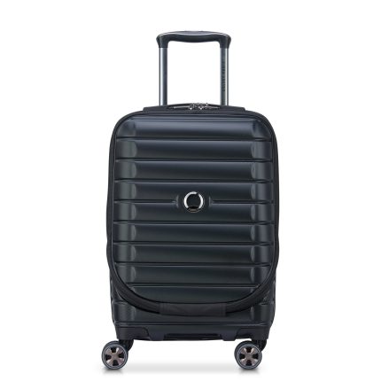 SHADOW 5.0 55 CM 4 DOUBLE WHEELS EXPANDABLE CABIN BUSINESS TROLLEY with FRONT POCKET- DOUBLE ZIPPER / USB PORT -BLACK